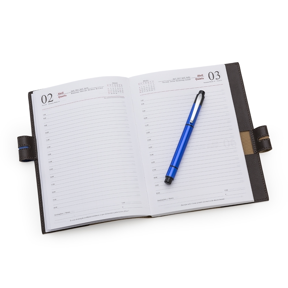 Agenda Fichário Capa PU com Porta Caneta e Bolsos Internos
