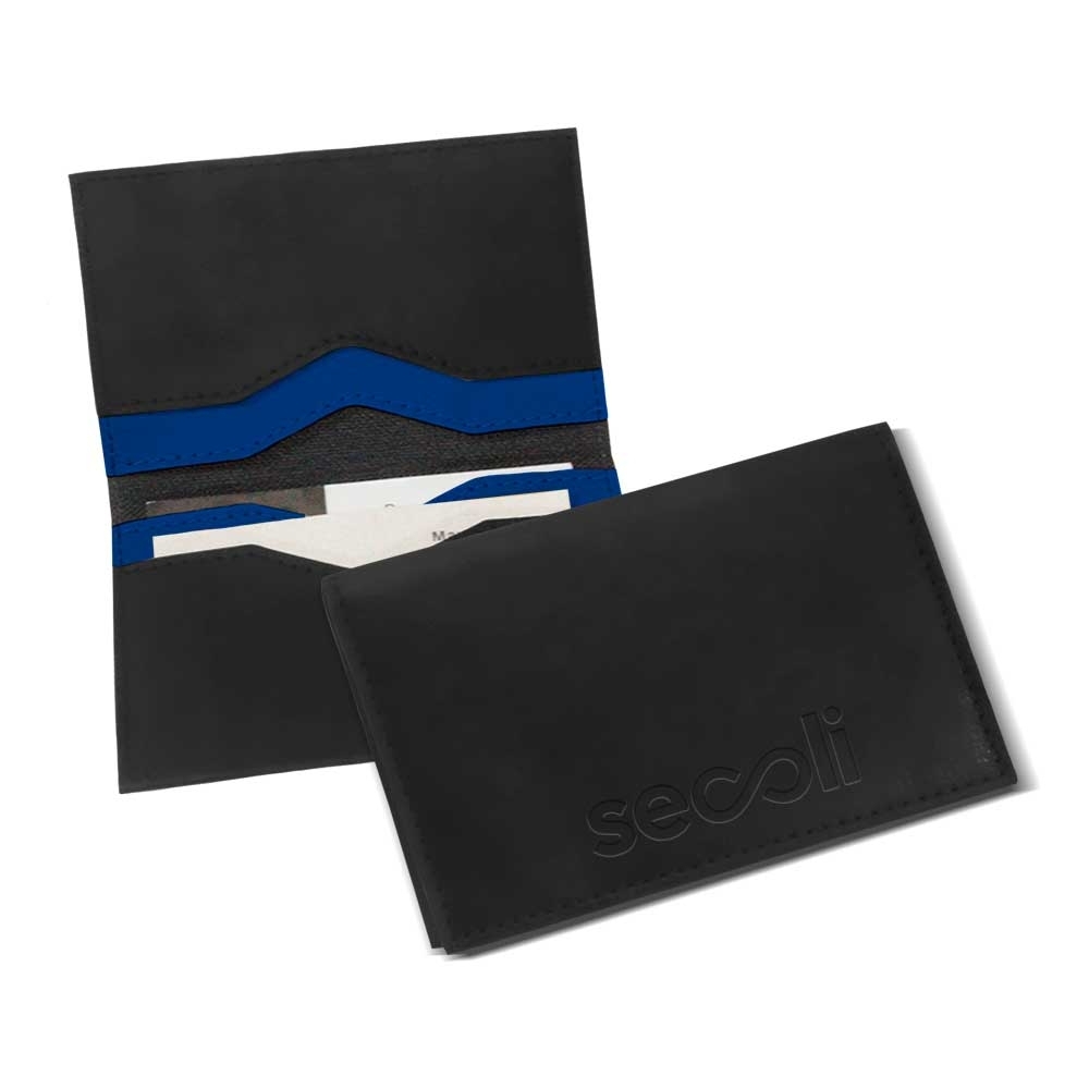 Porta-Cartão de Couro Sintético com Faixa Decorativa