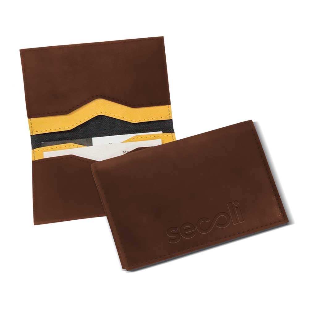 Porta-Cartão de Couro Sintético com Faixa Decorativa
